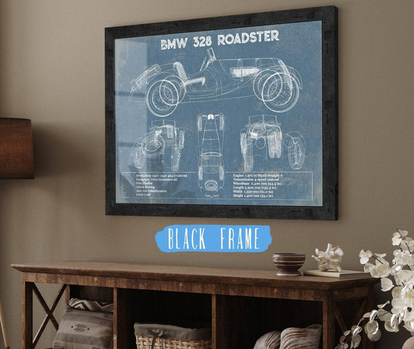 20" x 16" / Black Frame Cutler West BMW 328 Roadster Blueprint Vintage Auto Print