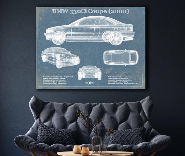 Cutler West BMW 330Ci Coupe 2000 Blueprint Vintage Auto Print