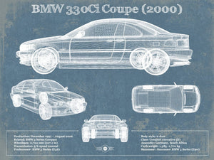 14" x 11" / Unframed Cutler West BMW 330Ci Coupe 2000 Blueprint Vintage Auto Print