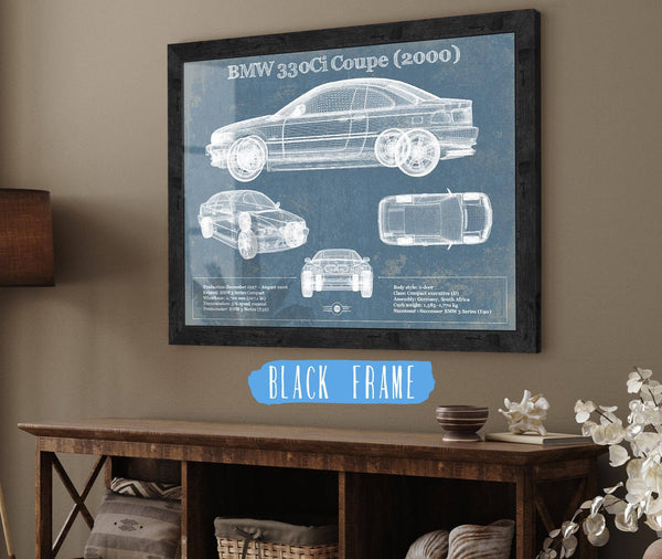 20" x 16" / Black Frame Cutler West BMW 330Ci Coupe 2000 Blueprint Vintage Auto Print