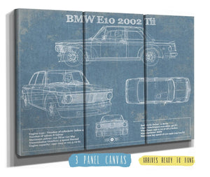 36" x 24" / 3 Panel Canvas Wrap Cutler West BMW E10 2002 Tii Blueprint Vintage Auto Print