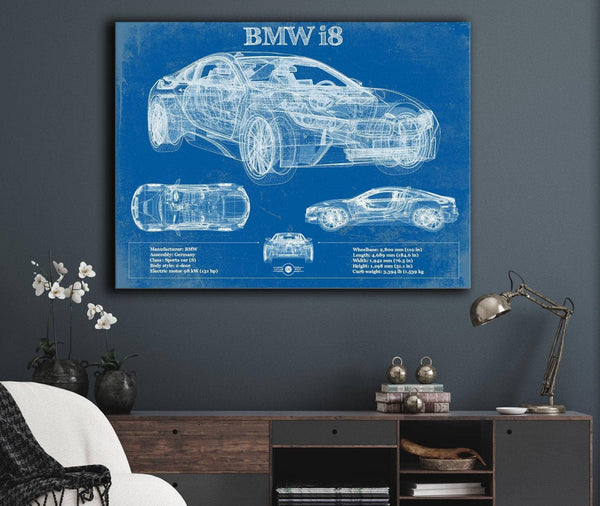 Cutler West BMW I8 Vintage Blueprint Auto Print