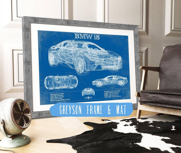 14" x 11" / Greyson Frame & Mat Cutler West BMW I8 Vintage Blueprint Auto Print