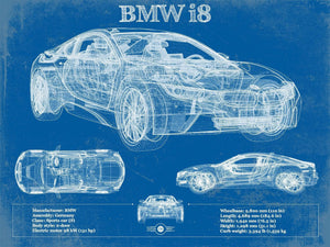 14" x 11" / Unframed Cutler West BMW I8 Vintage Blueprint Auto Print