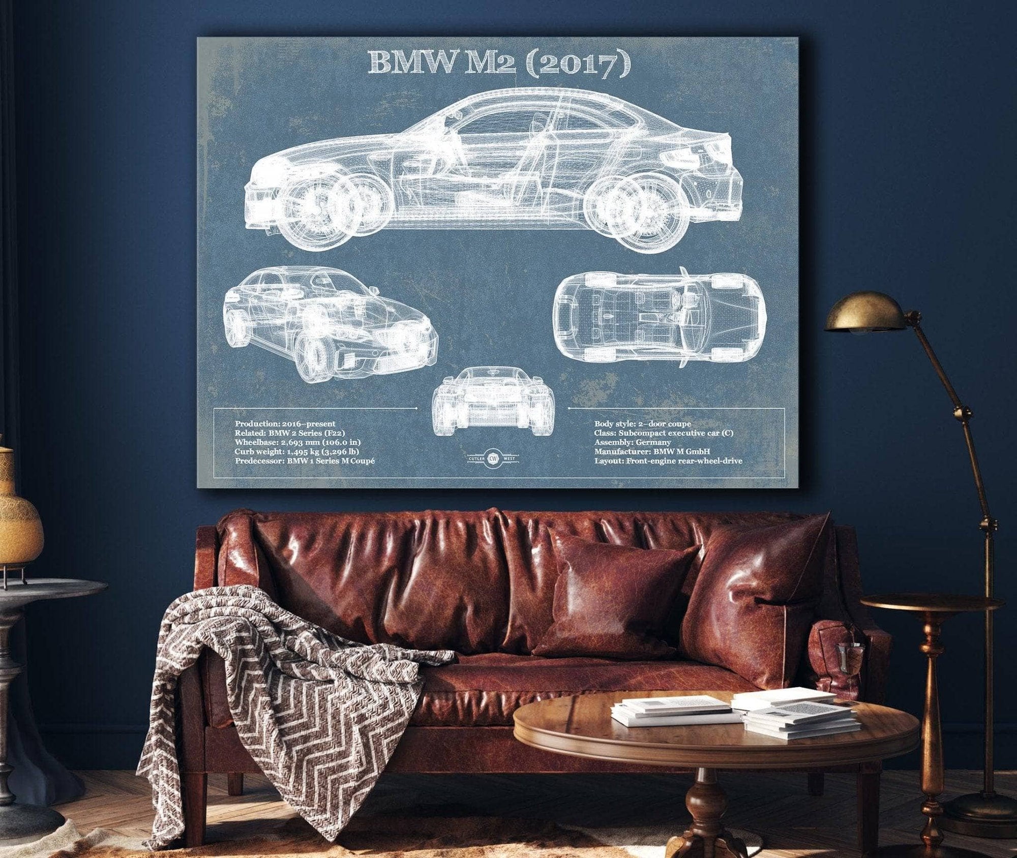 Cutler West Vehicle Collection BMW M2 2017 Blueprint Vintage Auto Print