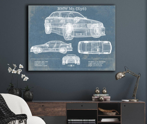 Cutler West BMW M3 (E36) Vintage Blueprint Auto Print