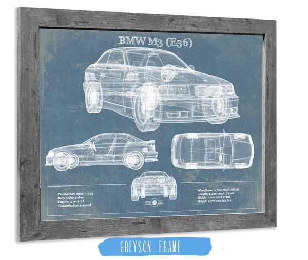 14" x 11" / Greyson Frame Cutler West BMW M3 (E36) Vintage Blueprint Auto Print