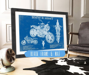 20" x 16" / Black Frame & Mat Cutler West BMW R nine T Blueprint Vintage Motorcycle Print