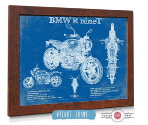 20" x 16" / Walnut Frame Cutler West BMW R nine T Blueprint Vintage Motorcycle Print