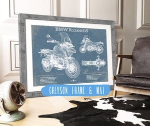 14" x 11" / Greyson Frame & Mat Cutler West BMW R1200GS Blueprint Motorcycle Patent Print
