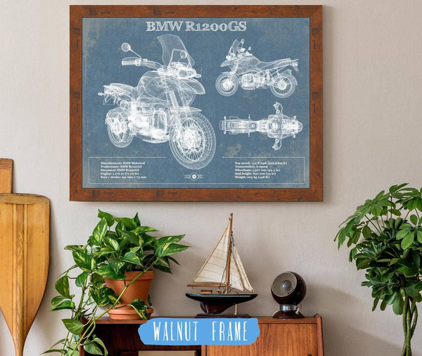 20" x 16" / Walnut Frame Cutler West BMW R1200GS Blueprint Motorcycle Patent Print