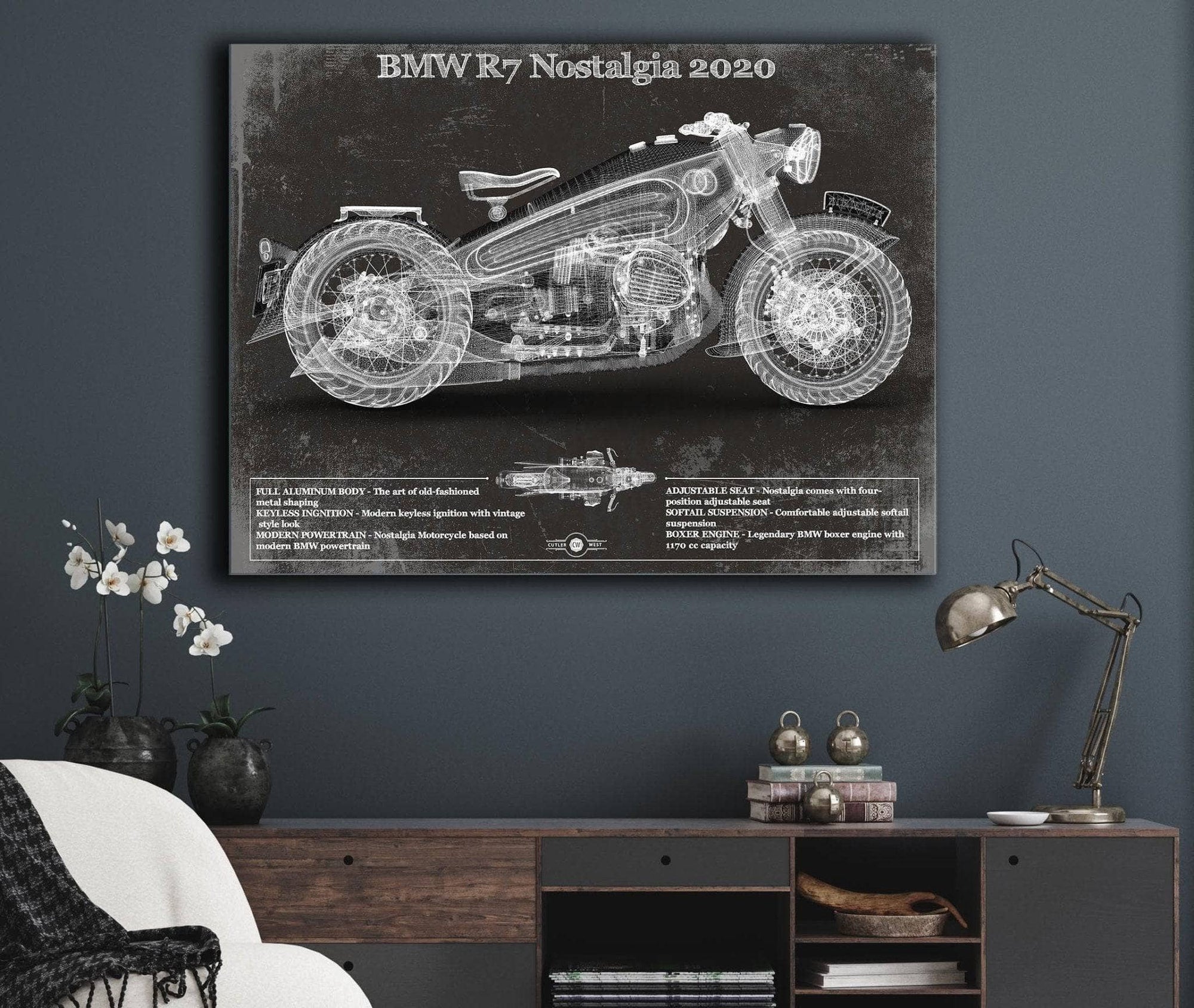 Cutler West Vehicle Collection BMW R7 Nostalgia 2020 Blueprint Motorcycle Patent Print