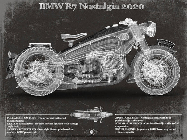14" x 11" / Unframed Cutler West BMW R7 Nostalgia 2020 Blueprint Motorcycle Patent Print