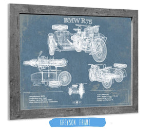 14" x 11" / Greyson Frame Cutler West BMW R75 Blueprint Motorcycle Patent Print