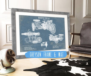 14" x 11" / Greyson Frame & Mat Cutler West BMW R75 Blueprint Motorcycle Patent Print