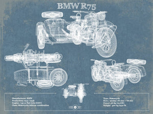 14" x 11" / Unframed Cutler West BMW R75 Blueprint Motorcycle Patent Print