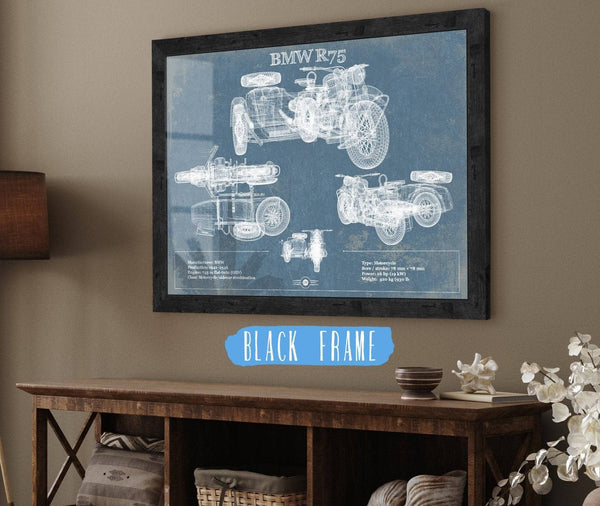 20" x 16" / Black Frame Cutler West BMW R75 Blueprint Motorcycle Patent Print