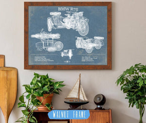 20" x 16" / Walnut Frame Cutler West BMW R75 Blueprint Motorcycle Patent Print