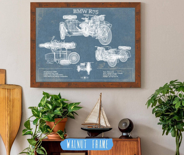 20" x 16" / Walnut Frame Cutler West BMW R75 Blueprint Motorcycle Patent Print