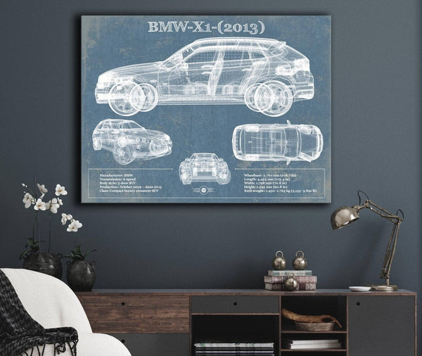 Cutler West BMW X1 (2013) Vintage Blueprint Auto Print