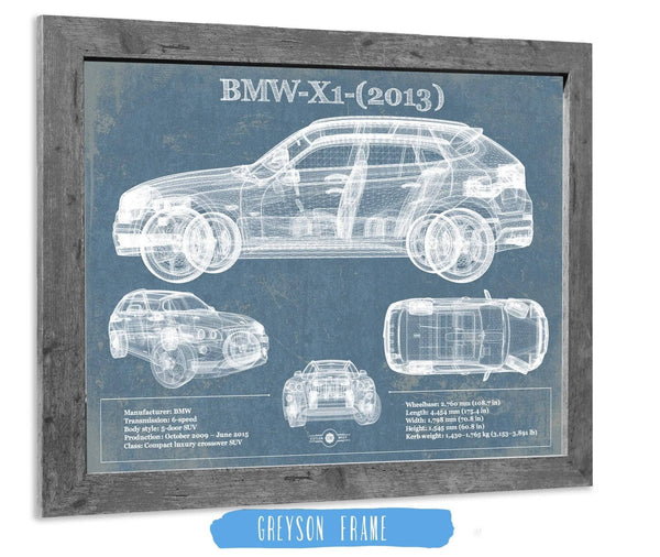 14" x 11" / Greyson Frame Cutler West BMW X1 (2013) Vintage Blueprint Auto Print