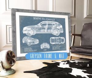 14" x 11" / Greyson Frame & Mat Cutler West BMW X1 (2013) Vintage Blueprint Auto Print