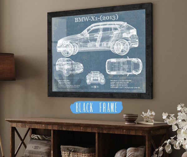 20" x 16" / Black Frame Cutler West BMW X1 (2013) Vintage Blueprint Auto Print