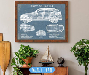 20" x 16" / Walnut Frame Cutler West BMW X1 (2013) Vintage Blueprint Auto Print