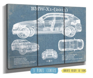 36" x 24" / 3 Panel Canvas Wrap Cutler West BMW X1 (2013) Vintage Blueprint Auto Print