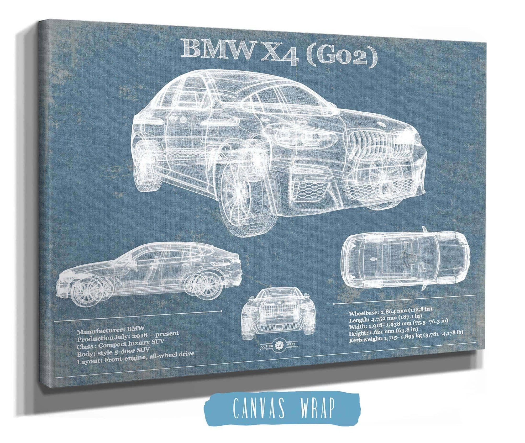 Cutler West Vehicle Collection BMW X4 (G02) Vintage Blueprint Auto Print