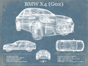 14" x 11" / Unframed Cutler West BMW X4 (G02) Vintage Blueprint Auto Print