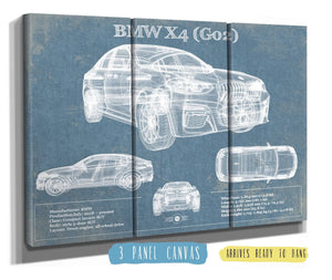 36" x 24" / 3 Panel Canvas Wrap Cutler West BMW X4 (G02) Vintage Blueprint Auto Print