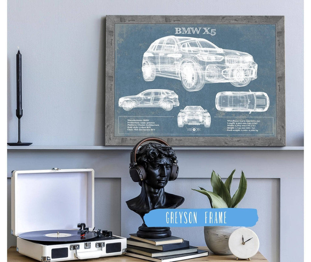 14" x 11" / Stretched Canvas Wrap Cutler West BMW X5 Vintage Blueprint Auto Print