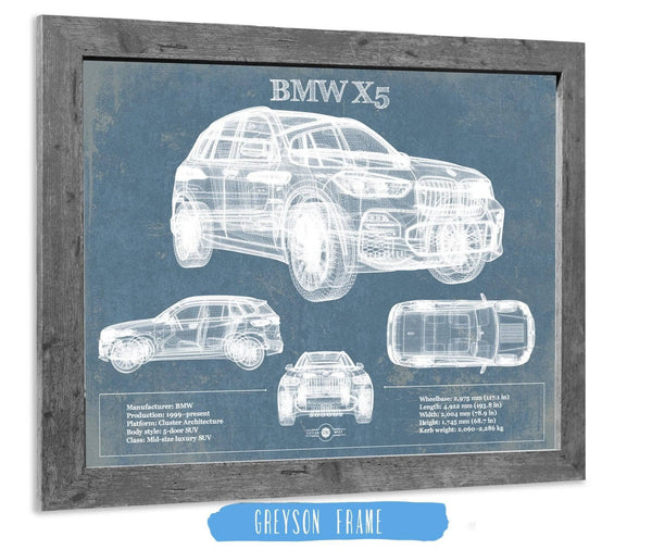 14" x 11" / Greyson Frame Cutler West BMW X5 Vintage Blueprint Auto Print