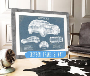 14" x 11" / Greyson Frame & Mat Cutler West BMW X5 Vintage Blueprint Auto Print
