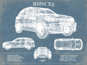14" x 11" / Unframed Cutler West BMW X5 Vintage Blueprint Auto Print