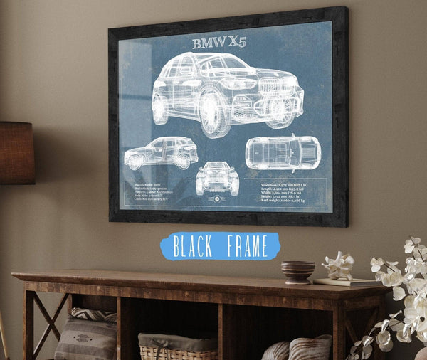 20" x 16" / Black Frame Cutler West BMW X5 Vintage Blueprint Auto Print