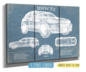 36" x 24" / 3 Panel Canvas Wrap Cutler West BMW X5 Vintage Blueprint Auto Print