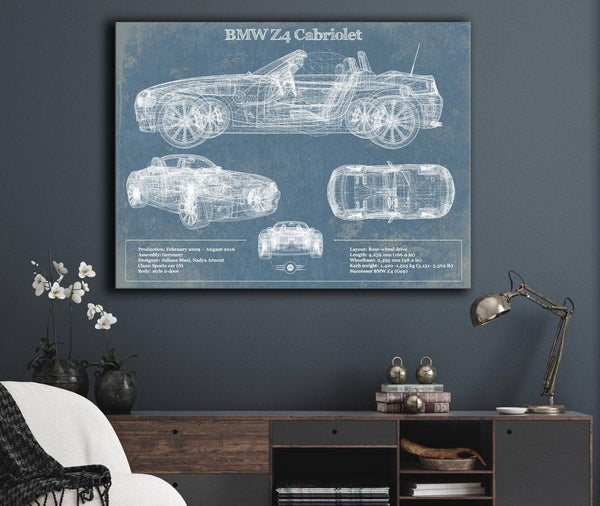 Cutler West BMW Z4 Cabriolet Vintage Blueprint Auto Print
