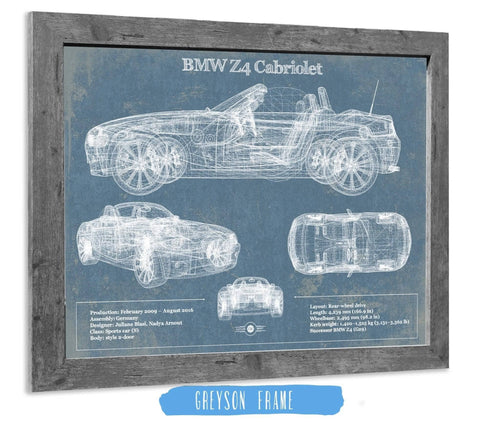 14" x 11" / Greyson Frame Cutler West BMW Z4 Cabriolet Vintage Blueprint Auto Print