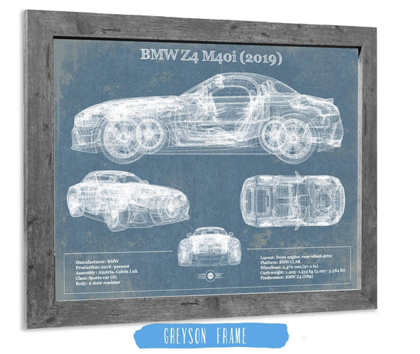 14" x 11" / Greyson Frame Cutler West BMW Z4 M40i (2019) Vintage Blueprint Auto Print
