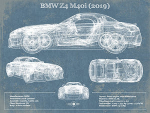 14" x 11" / Unframed Cutler West BMW Z4 M40i (2019) Vintage Blueprint Auto Print