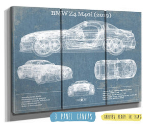 36" x 24" / 3 Panel Canvas Wrap Cutler West BMW Z4 M40i (2019) Vintage Blueprint Auto Print