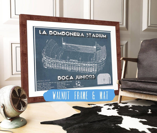 20" x 16" / Walnut Frame & Mat Cutler West Boca Juniors F.C La Bombonera Stadium Soccer Print 2