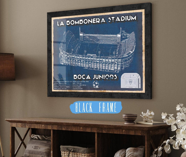 20" x 16" / Black Frame Cutler West Boca Juniors F.C - La Bombonera Stadium Soccer Print