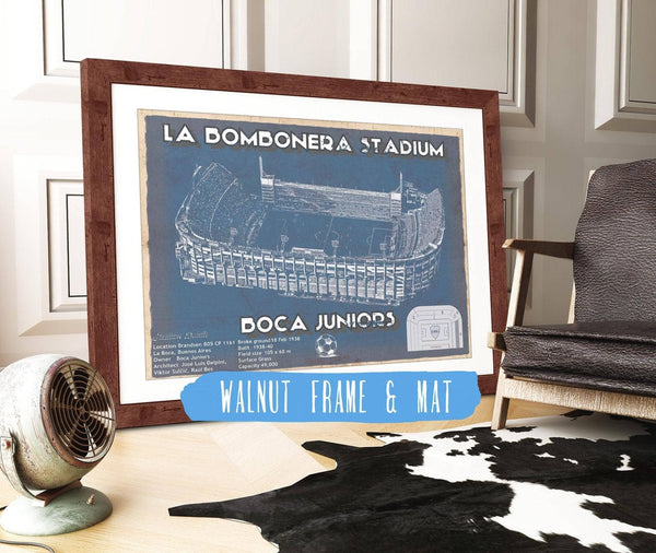 20" x 16" / Walnut Frame & Mat Cutler West Boca Juniors F.C - La Bombonera Stadium Soccer Print