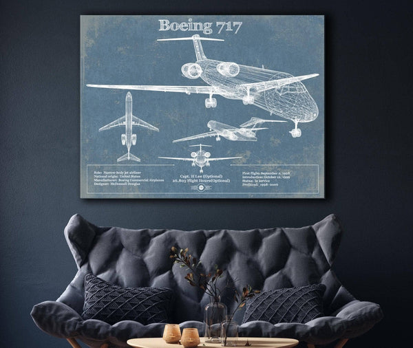Cutler West Boeing 717 Vintage Aviation Blueprint Print - Custom Pilot Name Can Be Added