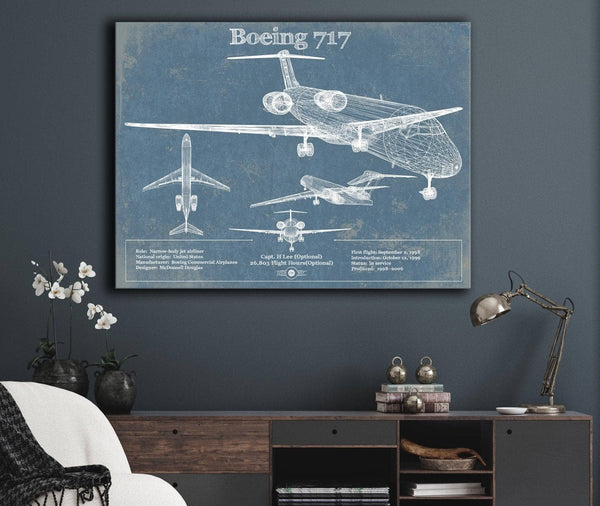 Cutler West Boeing 717 Vintage Aviation Blueprint Print - Custom Pilot Name Can Be Added