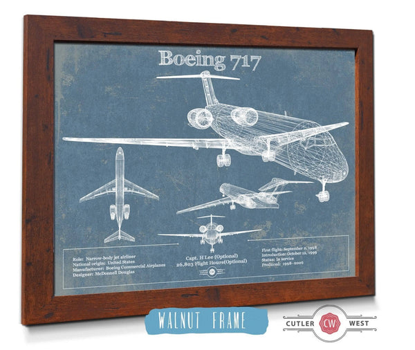 Cutler West Boeing 717 Vintage Aviation Blueprint Print - Custom Pilot Name Can Be Added