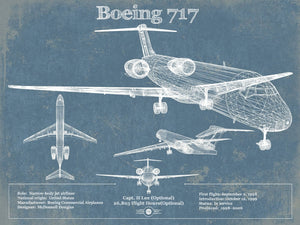 14" x 11" / Unframed Cutler West Boeing 717 Vintage Aviation Blueprint Print - Custom Pilot Name Can Be Added
